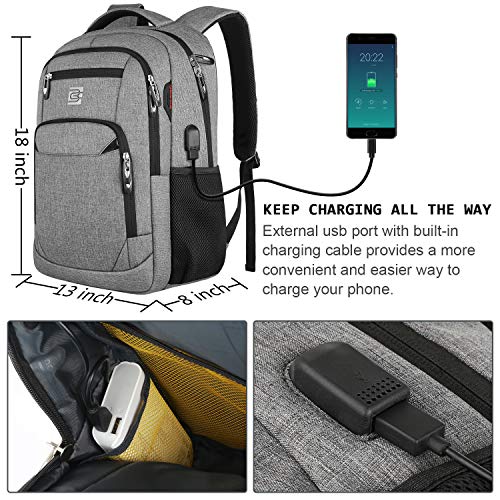 Laptop Backpack,Business Travel Anti Theft Slim Durable Laptops Backpack with USB Charging Port,Water Resistant College Computer Bag for Women & Men Fits 15.6 Inch Laptop and Notebook - Grey