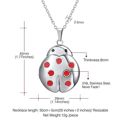 U7 Flying Ladybug Pendant Red Enamel Stainless Steel Unique Animal Shape Photo Locket Pendant Necklace for Women Girls