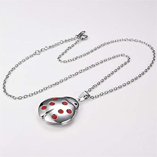 U7 Flying Ladybug Pendant Red Enamel Stainless Steel Unique Animal Shape Photo Locket Pendant Necklace for Women Girls