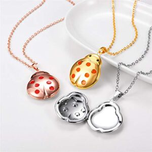 U7 Flying Ladybug Pendant Red Enamel Stainless Steel Unique Animal Shape Photo Locket Pendant Necklace for Women Girls