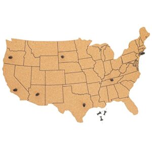 juvale cork board map of the united states with 10 pins to mark travels, home and office wall decor (16 x 10 x 0.3 in)