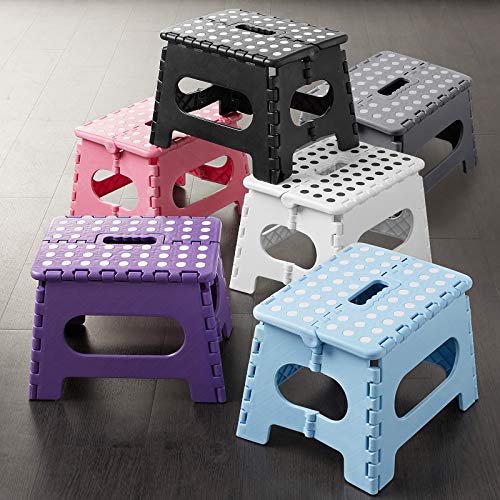 Casafield 9" Folding Step Stool with Handle, Purple - Portable Collapsible Small Plastic Foot Stool for Kids and Adults - Use in The Kitchen, Bathroom and Bedroom