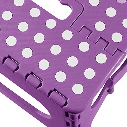 Casafield 9" Folding Step Stool with Handle, Purple - Portable Collapsible Small Plastic Foot Stool for Kids and Adults - Use in The Kitchen, Bathroom and Bedroom