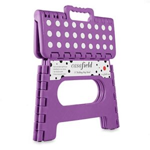 Casafield 9" Folding Step Stool with Handle, Purple - Portable Collapsible Small Plastic Foot Stool for Kids and Adults - Use in The Kitchen, Bathroom and Bedroom