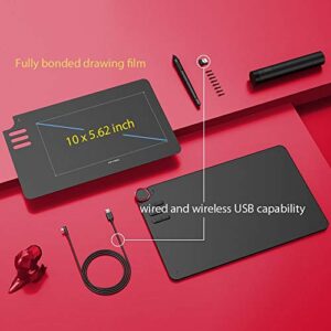 XP-PEN Deco 03 Graphics Drawing Tablet, Wireless Digital Tablet with 6 Shortcut Keys, Red Dial Knob, Battery-Free Passive Stylus of 8192 Levels Pressure Large Drawing Space Graphic Tablet for Digital