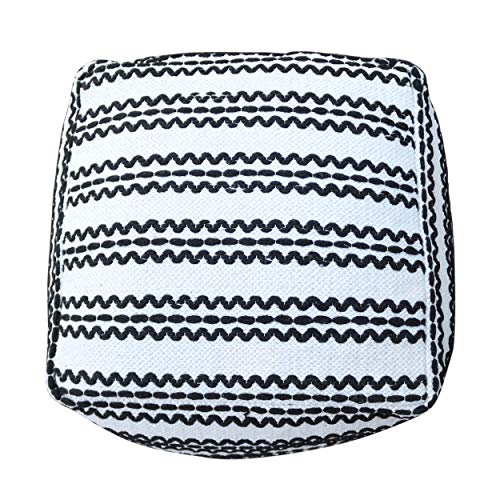 Christopher Knight Home Davis Boho Cotton Pouf, Natural and Black