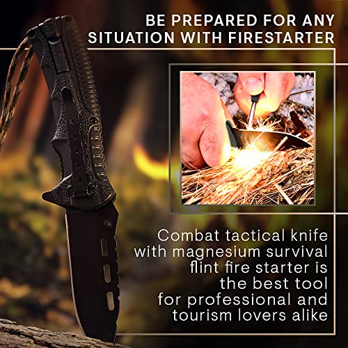 Grand Way Pocket Knife - Tactical Folding Knife - Spring Assisted Knife with Fire Starter Paracord Handle - Best EDC Survival Hiking Hunting Camping Knife - Knife with Firestarter and Whistle 6772