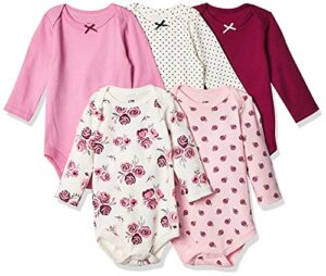 hudson baby unisex baby cotton long-sleeve bodysuits, rose, 9-12 months