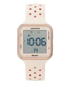 armitron sport unisex 40/8417pbh digital chronograph rose gold-tone and blush pink perforated silicone strap watch