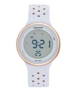 armitron sport unisex 40/8423pbl digital chronograph rose gold-tone and powder blue perforated silicone strap watch