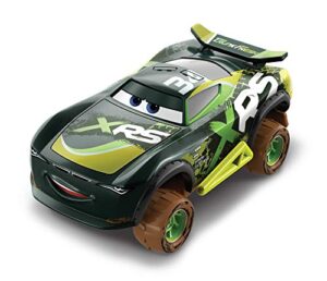 disney car toys xrs mud racing steve slick lapage vehicle 155 scale die-casts, real suspensions, off-road, dirt-splashed design, all-terrain wheels, ages 3 and upâ€‹