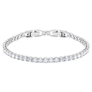 swarovski tennis deluxe collection women's tennis bracelet, sparkling clear crystals with rhodium plated band