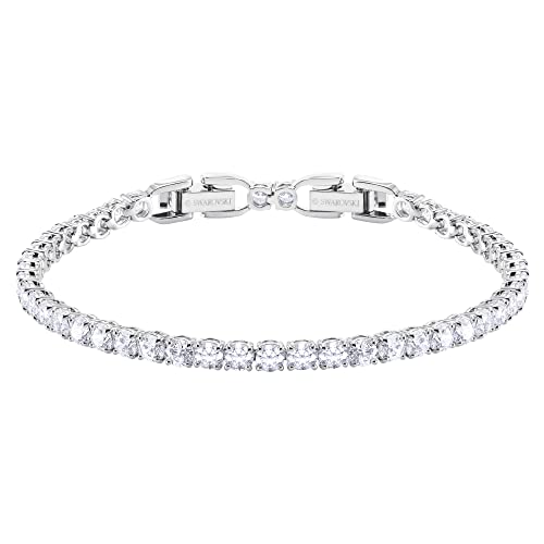 Swarovski Tennis Deluxe Collection Women's Tennis Bracelet, Sparkling Clear Crystals with Rhodium Plated Band