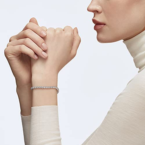 Swarovski Tennis Deluxe Collection Women's Tennis Bracelet, Sparkling Clear Crystals with Rhodium Plated Band