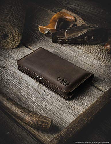 Leather Wallet for iPhone 14 Pro / 14 Plus, 14/13 / 12 Pro Max, 13/12 Mini, Sleeve for Two Phones, Wood Brown, Handmade Phone Cover SE, 12, 11 Pro Max/Xr/Xs/8,7,6s,X Wool Felt, Crazy Horse Craft