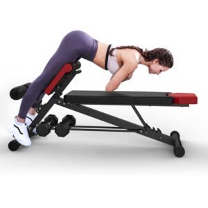 finer form multi-functional adjustable weight bench for total body workout – hyper back extension, roman chair, ab sit up bench, decline bench, flat bench. great equipment