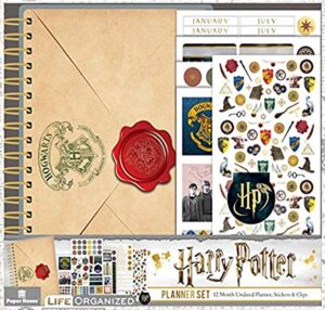 paper house productions harry potter hogwarts letter 12 month undated 7.5" planner set with month and event flag stickers and more!
