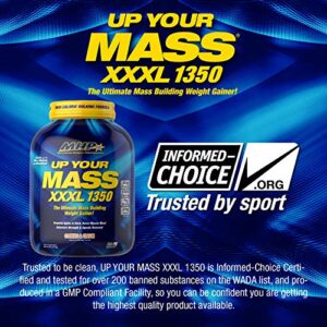 Maximum Human Performance MHP UYM XXXL 1350 Mass Building Weight Gainer, Muscle Mass Gains, w/50g Protein, High Calories, 11g BCAAs, Leucine, Cookies & Cream, 8 Servings, 6lb