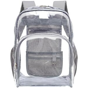 f-color clear backpack heavy duty - large clear backpacks for school pvc transparent clear bookbag for work, security, stadium, travel, women, men, grey