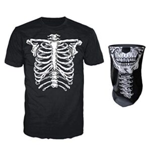 Glow in The Dark Skeleton T-Shirt with Face Skull Mask Bandana Balaclava Neck Gaiter Halloween Costume for Men, Women, Adults