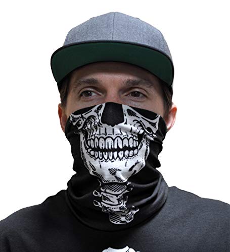 Glow in The Dark Skeleton T-Shirt with Face Skull Mask Bandana Balaclava Neck Gaiter Halloween Costume for Men, Women, Adults