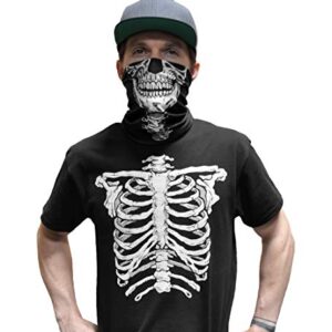 Glow in The Dark Skeleton T-Shirt with Face Skull Mask Bandana Balaclava Neck Gaiter Halloween Costume for Men, Women, Adults