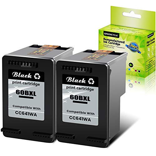 greencycle Remanufactured Ink Cartridge Replacement for HP 60XL CC641WN Compatible for Envy 100 e-All-in-One D410a D410b PhotoSmart C4635 C4680C4700 DESKJET D2500 D2545 Series Printer (Black,2 Pack)