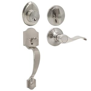 probrico single cylinder handleset leverset lockset adjustable backset with keyed deadbolt door locks satin nickel, exterior entry door locks hardware, single cylinder deadbolt handle set satin nickel