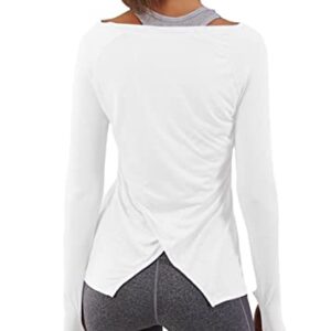 Bestisun Womens Long Sleeve Yoga Tops Workout Shirts Yoga Clothes Tunic Workout Tops with Thumb Hole White M