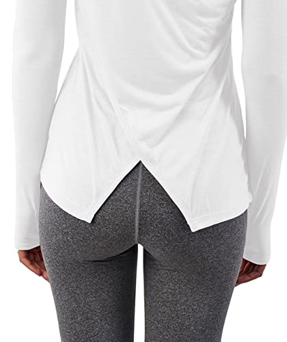 Bestisun Womens Long Sleeve Yoga Tops Workout Shirts Yoga Clothes Tunic Workout Tops with Thumb Hole White M