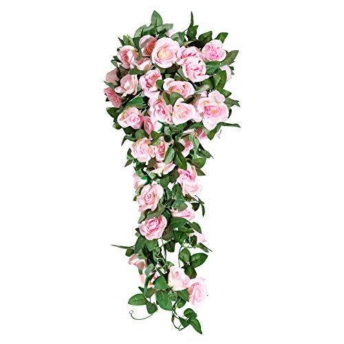 Yebazy 4PCS(30FT) Fake Rose Vine Garland Plants for Hotel Home Party Garden Craft Art Decor……