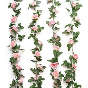 yebazy 4pcs(30ft) fake rose vine garland plants for hotel home party garden craft art decor……