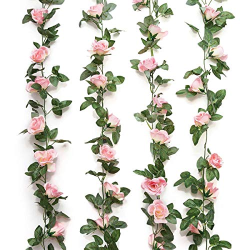 Yebazy 4PCS(30FT) Fake Rose Vine Garland Plants for Hotel Home Party Garden Craft Art Decor……