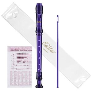 eastar soprano recorder instrument for kids students beginners, german fingering c key recorder instrument 3 piece with cleaning kit, storage bag, fingering chart, ers-1gpu, purple, school-approved