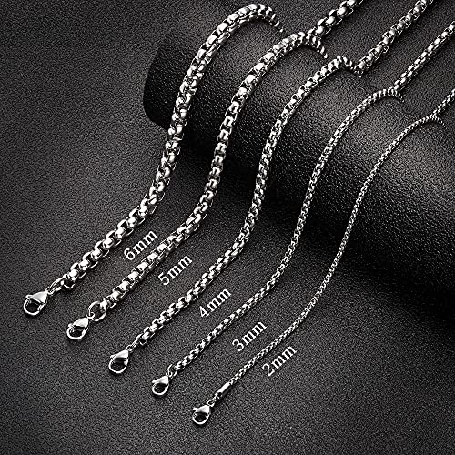 Estendly 2mm 16 To 38In Stainless Steel Rolo Chain Necklace Crude Round Square Box Cable Wheat Necklace for Men Women Jewelry