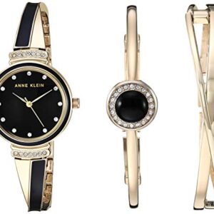 Anne Klein Women's AK/3292BKST Premium Crystal Accented Gold-Tone and Black Watch and Bangle Set
