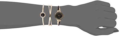 Anne Klein Women's AK/3292BKST Premium Crystal Accented Gold-Tone and Black Watch and Bangle Set