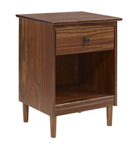 walker edison traditional wood 1 drawer nightstand side table bedroom storage drawer and shelf bedside end table, 18 inch, walnut