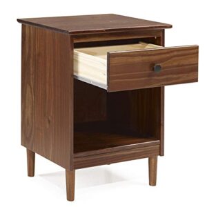 Walker Edison Traditional Wood 1 Drawer Nightstand Side Table Bedroom Storage Drawer and Shelf Bedside End Table, 18 Inch, Walnut