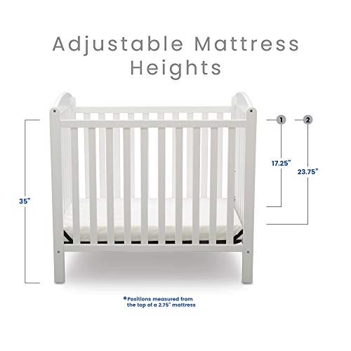 Delta Children Emery Mini Convertible Baby Crib with 2.75-inch Mattress, Bianca White