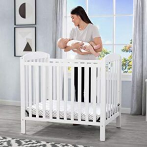 Delta Children Emery Mini Convertible Baby Crib with 2.75-inch Mattress, Bianca White