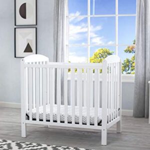 Delta Children Emery Mini Convertible Baby Crib with 2.75-inch Mattress, Bianca White