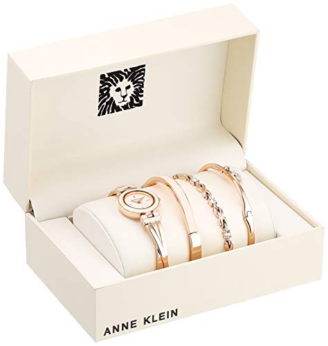 Anne Klein Women's Bangle Watch and Premium Crystal Accented Bracelet Set