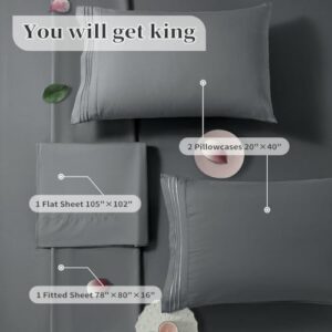 Shilucheng King Size Bed Sheets Set Microfiber Polyester 1800 Thread Count Percale Super Soft and Comforterble 16 Inch Deep Pockets - 4 Piece (King, Dark Grey)