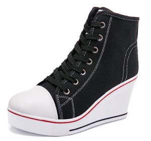 hurriman wedge sneakers for women, high heel platform high top canvas shoes lace up zipper fashion sneakers, tenis zapatos de cuña plataforma tacón para mujer, suitbale for y2k & harley quinn cosplay