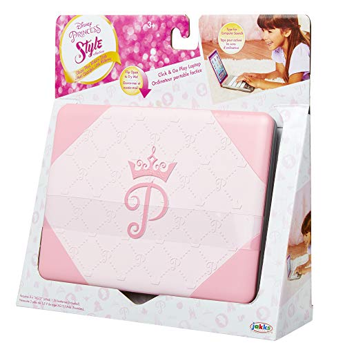 Disney Princess Girls Play Laptop Computer Style Collection Click & Go Play Laptop for Girls with Sounds & Light Up On Button Features Removable Double-Sided Play Background, for Ages 3+ , Pink