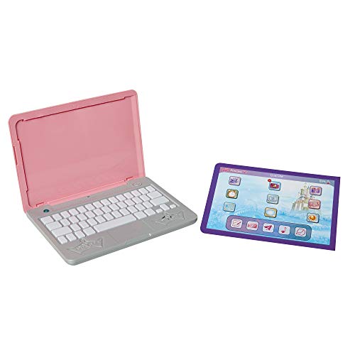 Disney Princess Girls Play Laptop Computer Style Collection Click & Go Play Laptop for Girls with Sounds & Light Up On Button Features Removable Double-Sided Play Background, for Ages 3+ , Pink