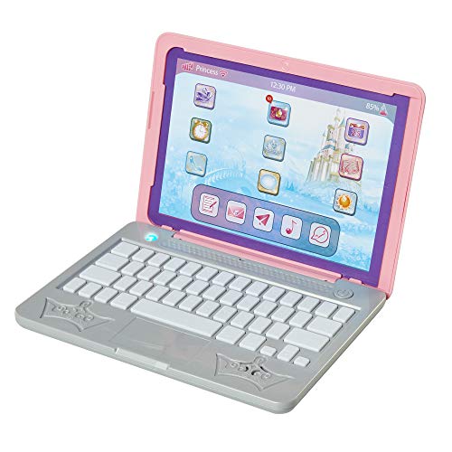 Disney Princess Girls Play Laptop Computer Style Collection Click & Go Play Laptop for Girls with Sounds & Light Up On Button Features Removable Double-Sided Play Background, for Ages 3+ , Pink