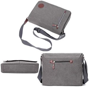 Vintage Canvas Satchel Messenger Bag for Men Women,Travel Shoulder bag 13.5" Laptop Bags Bookbag (Grey)