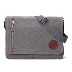 vintage canvas satchel messenger bag for men women,travel shoulder bag 13.5" laptop bags bookbag (grey)